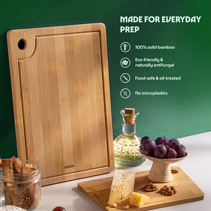 Borosil Premium Bamboo Wood Chopping Board with Groove Large 10mm