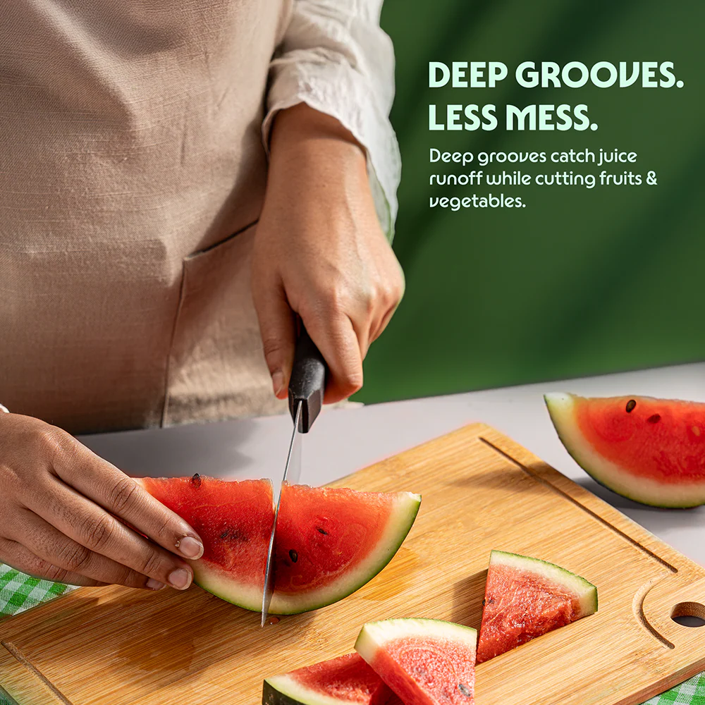 Borosil Premium Bamboo Wood Chopping Board with Groove Large 10mm