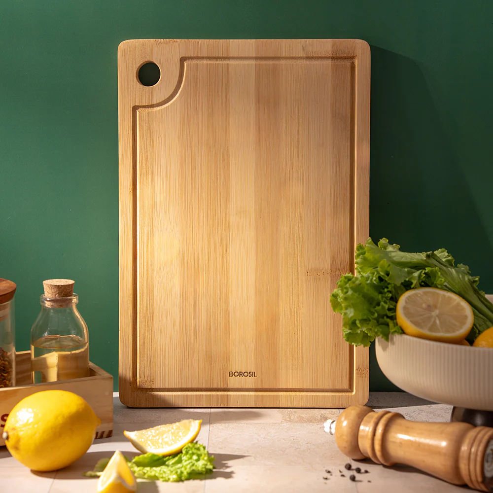 Borosil Pro Bamboo Wood Chopping Board with Grooves Large 14mm
