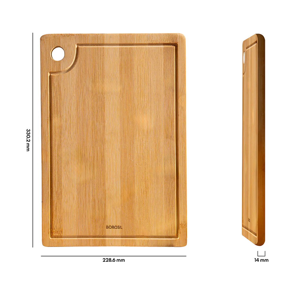 Borosil Pro Bamboo Wood Chopping Board with Grooves Large 14mm