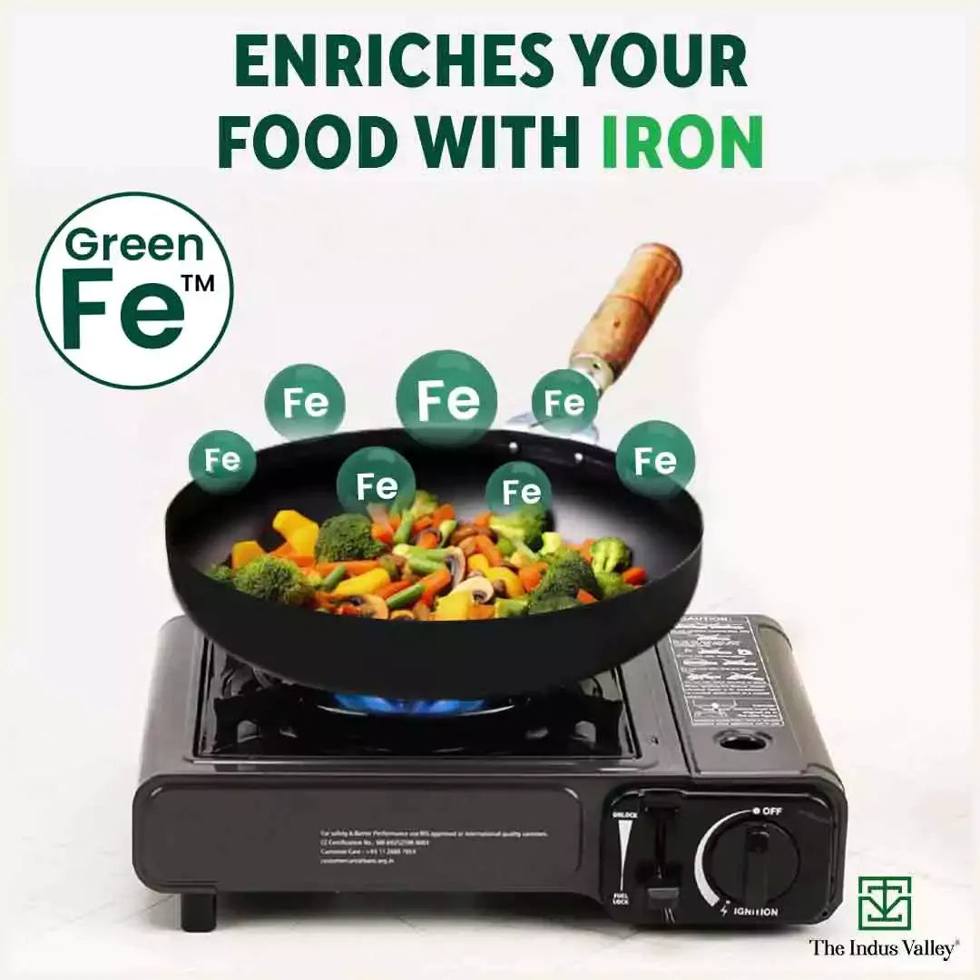 The Indus Valley 100% Pure Iron Cookware Set - Tawa + Fry Pan + Kadai + Free Tadka Pan