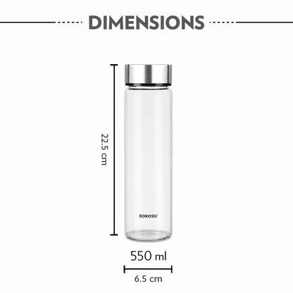 Borosil Neo Borosilicate Glass Water Bottle Silver 550ml