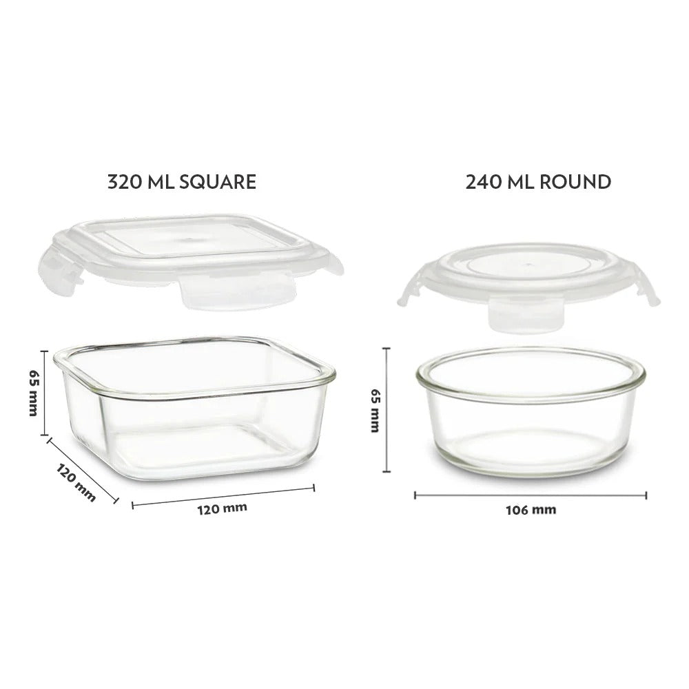 Borosil Glass Lunch Box Office Tiffin Teal Bag Set of 3 (320ml×3)