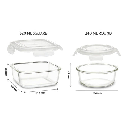 Borosil Glass Lunch Box Office Tiffin Teal Bag Set of 3 (320ml×3)