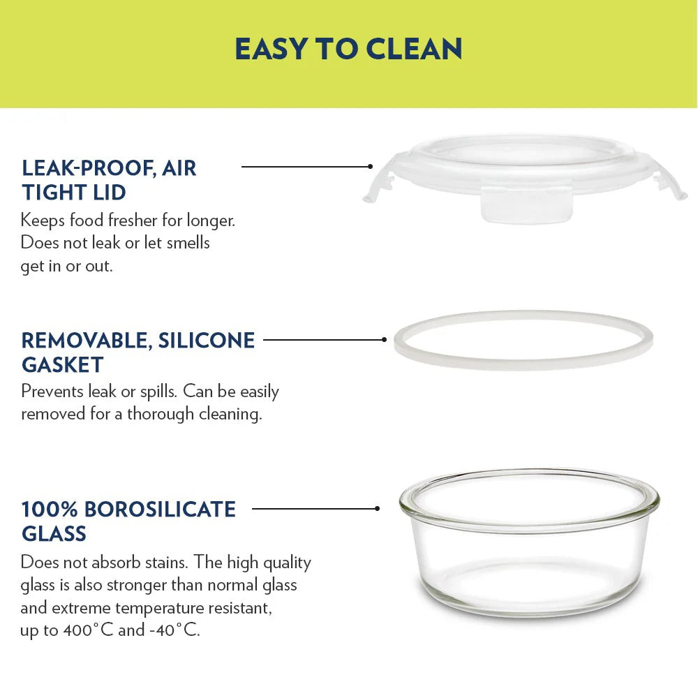 Borosil Glass Lunch Box Office Tiffin Teal Bag Set of 3 (320ml×3)