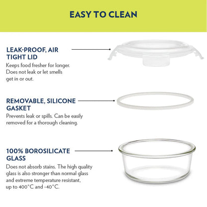 Borosil Glass Lunch Box Office Tiffin Teal Bag Set of 3 (320ml×3)