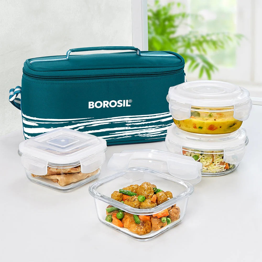 Borosil Steller Glass Tiffin Office Lunch Box with Bag Universal