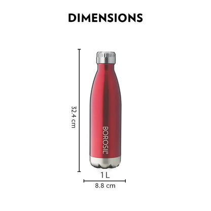 Borosil Hydra Thermoflask Water Bottle Trans Red 1L