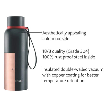 Borosil Hydra Thermoflask Water Bottle Trek Black 500ml