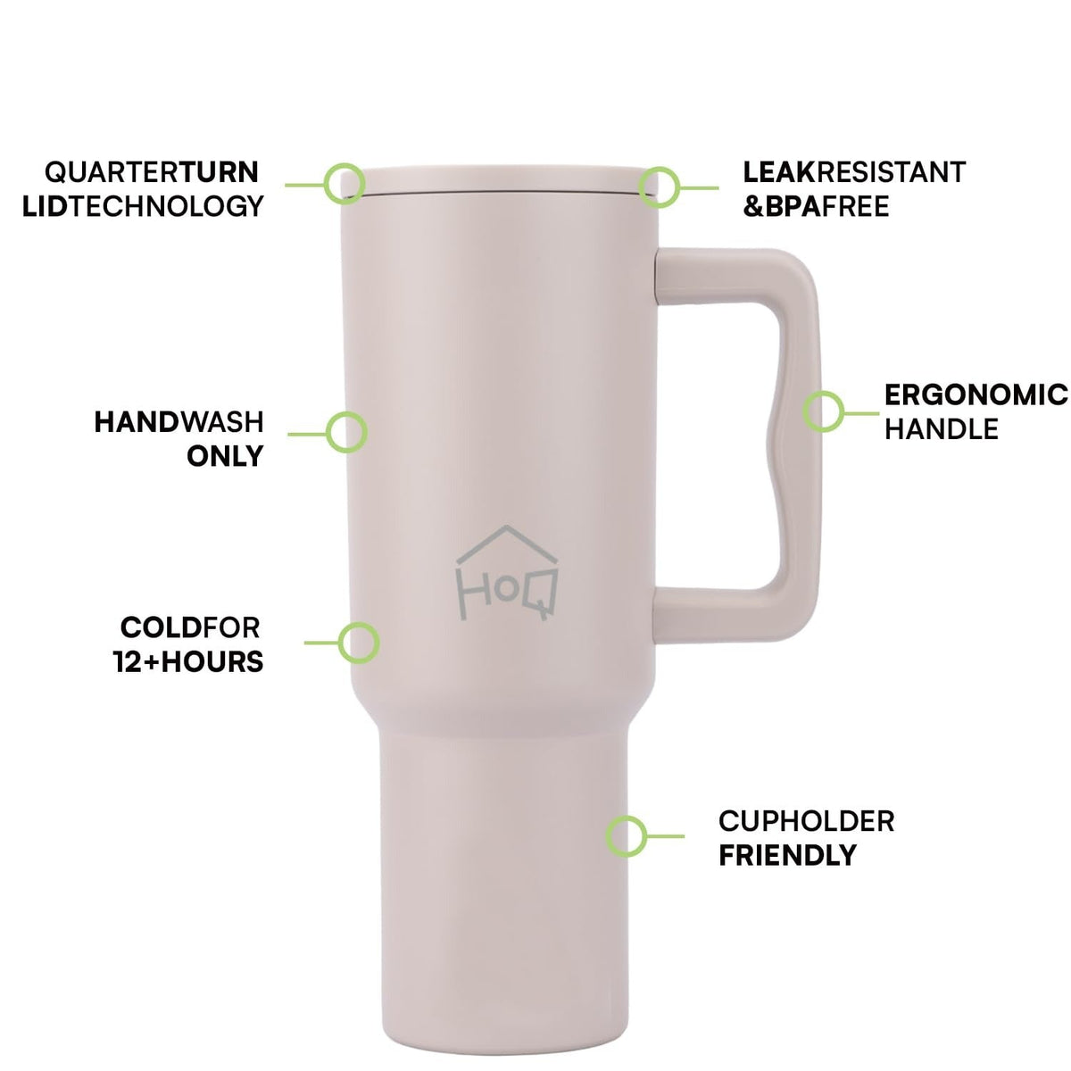 House of Quirk 1200ML Stainless Steel Tumbler with Handle & Lid - Oatmeal