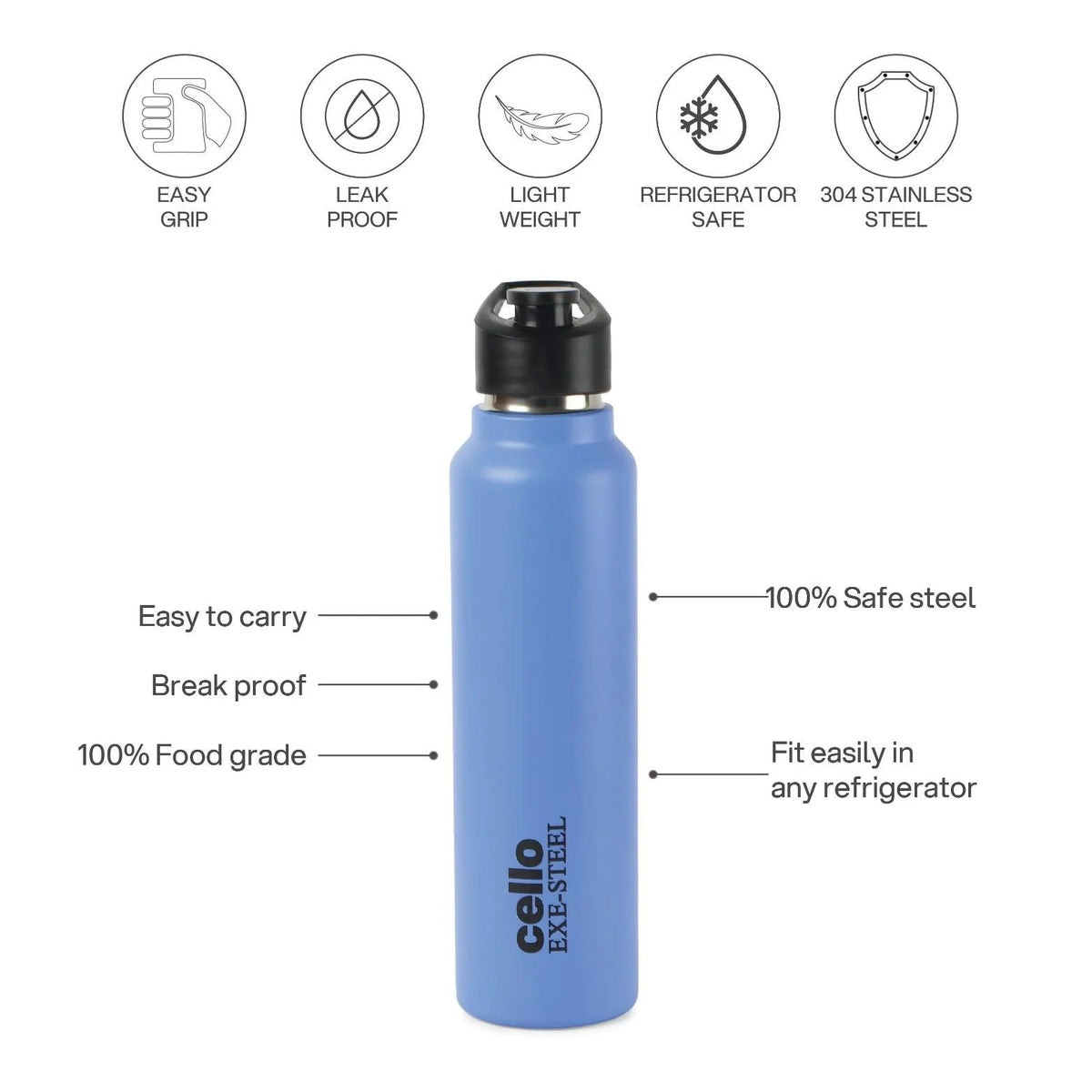 Cello Solido Exe Single Walled Stainless Steel Water Bottle
