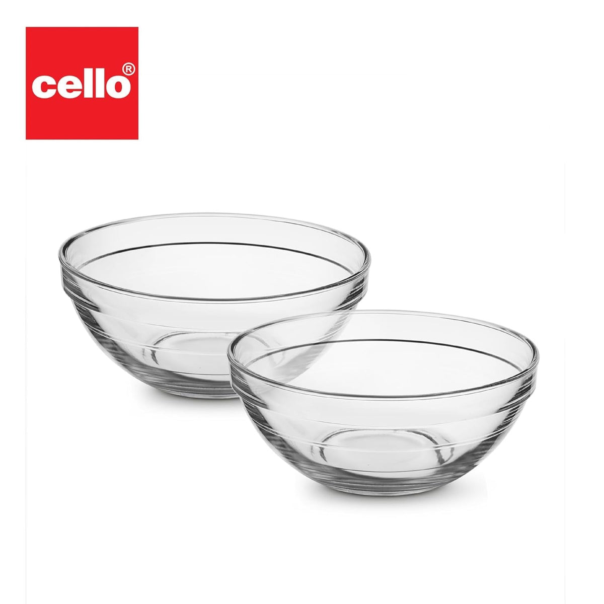 CELLO Zenith Set of 2 Pcs Round Serving Glass Bowl for Kitchen 500 ml, Transparent