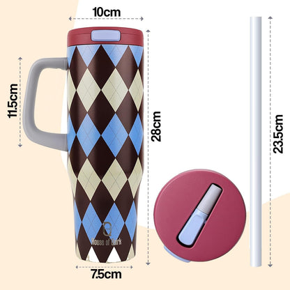 House of Quirk 1200ML Stainless Steel Tumbler - (Retro Plaid)