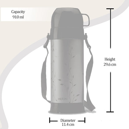 Milton Eiffel 1000 Vacuum Insulated Thermos Flask with Strap to Carry, 910 ml, Long Hours Hot