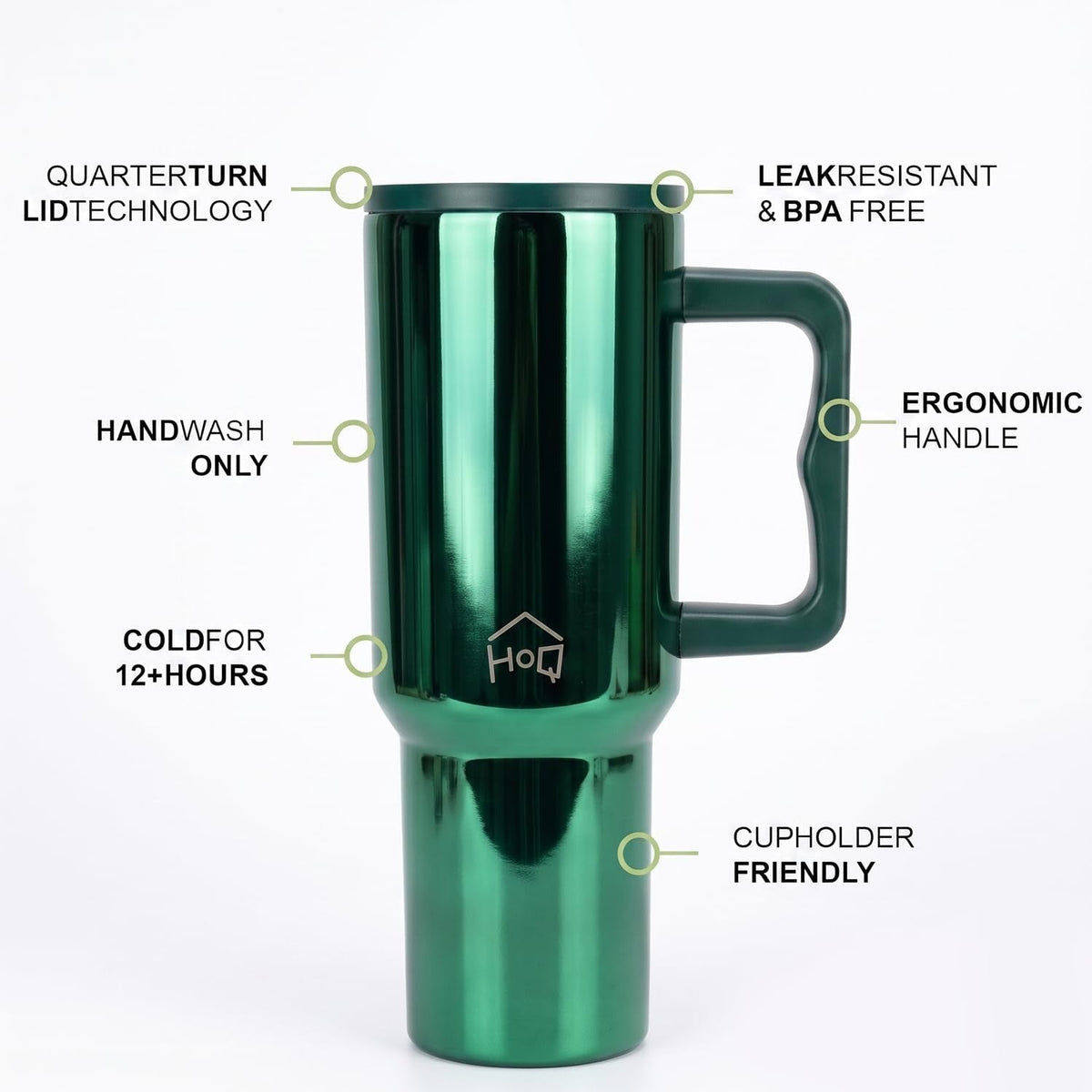 House of Quirk 1200ML Stainless Steel Tumbler with Handle - Mettalic Green