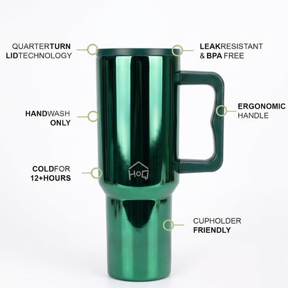 House of Quirk 1200ML Stainless Steel Tumbler with Handle - Mettalic Green