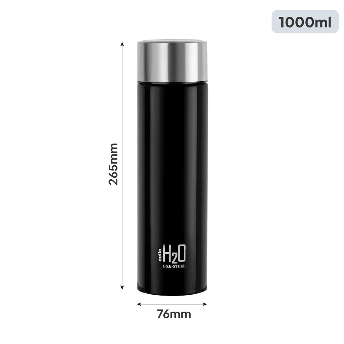Cello H2O Stainless Steel Water Bottle - Black