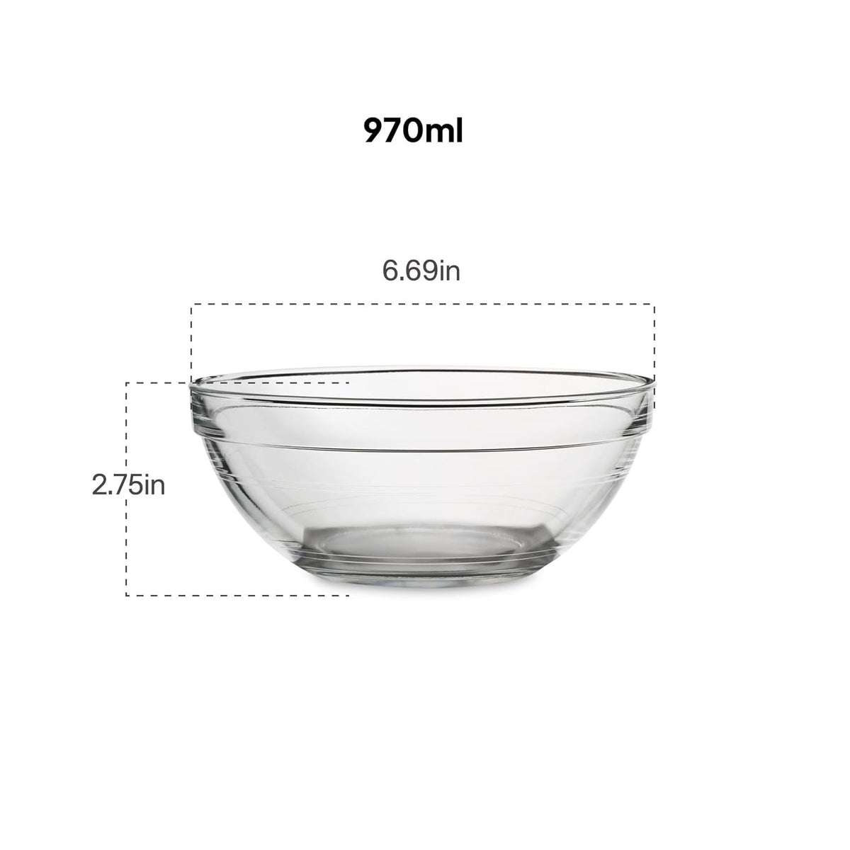 CELLO Zenith Set of 2 Pcs Round Serving Glass Bowl for Kitchen 500 ml, Transparent