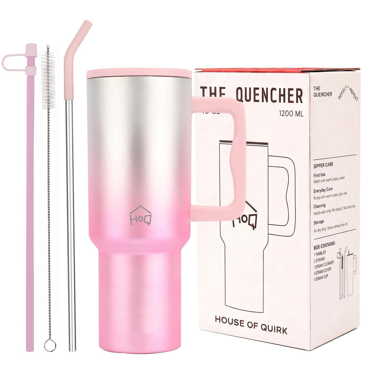 House of Quirk 1200ML Stainless Steel Tumbler with Handle - Electric Pink