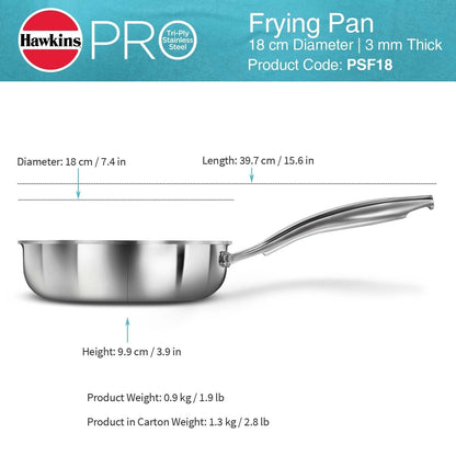 Hawkins Pro 18 cm Frying Pan, Triply Stainless Steel Fry Pan with Stainless Steel Handle
