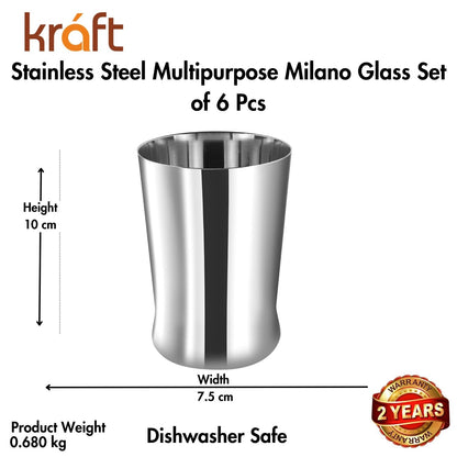 Kraft Stainless Steel Multipurpose Milano Glass Set of 6 Pieces