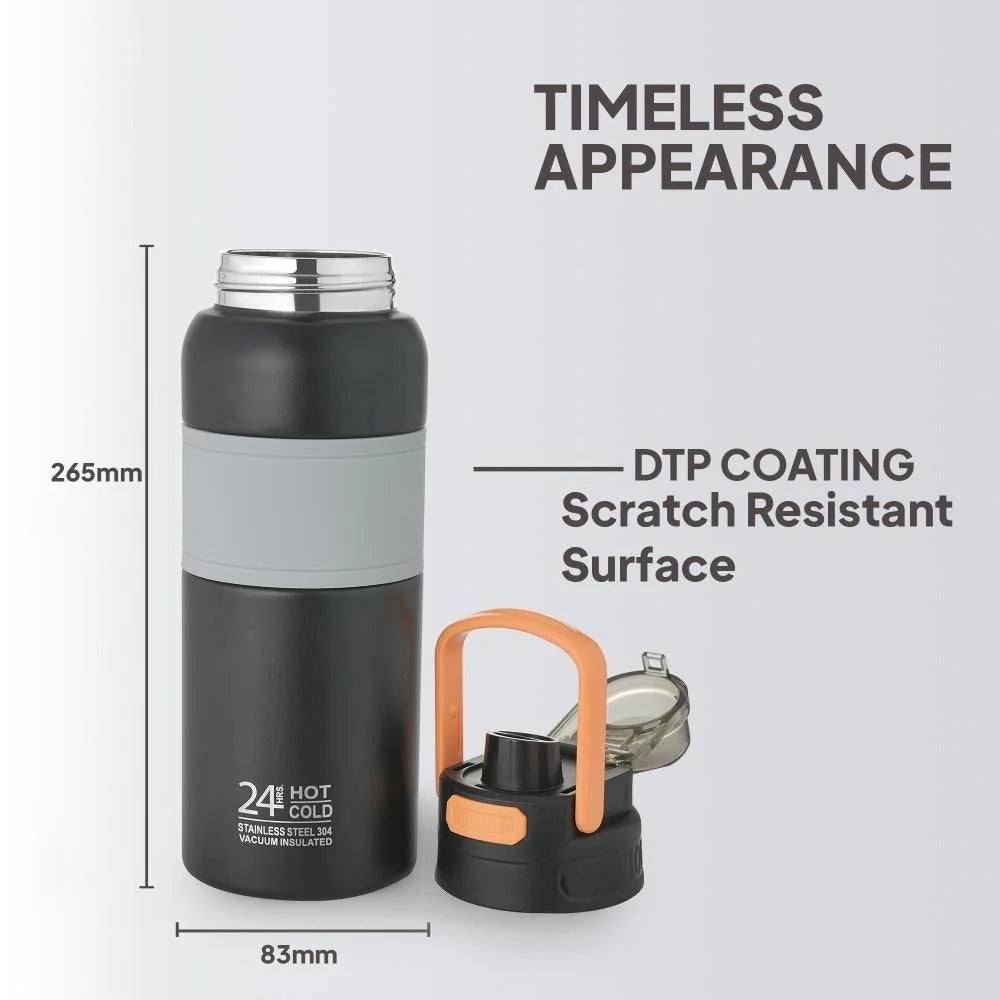 Cello Duro Duet 900 Thermosteel Flask, 820 ml - Black