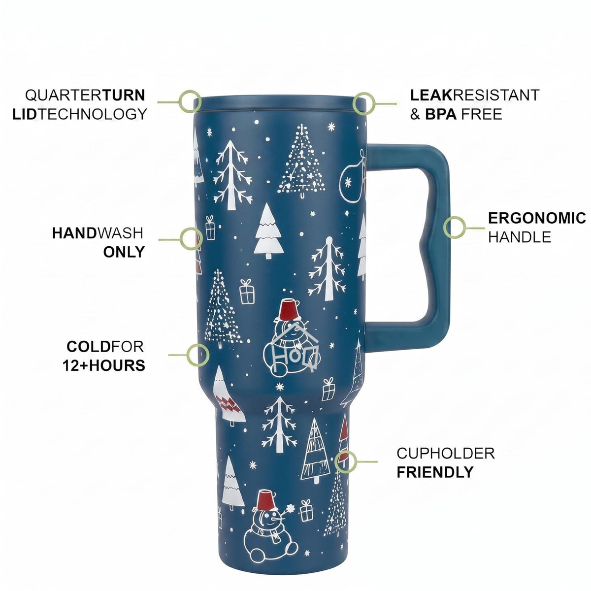 House of Quirk 1200ML Stainless Steel Tumbler with Handle & Lid -MerryBlue