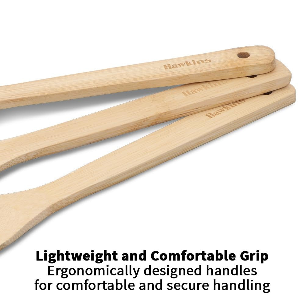 Hawkins Bamboo Spatula Set of 3, Natural Handmade Bamboo Spatulas, Kitchen Tools