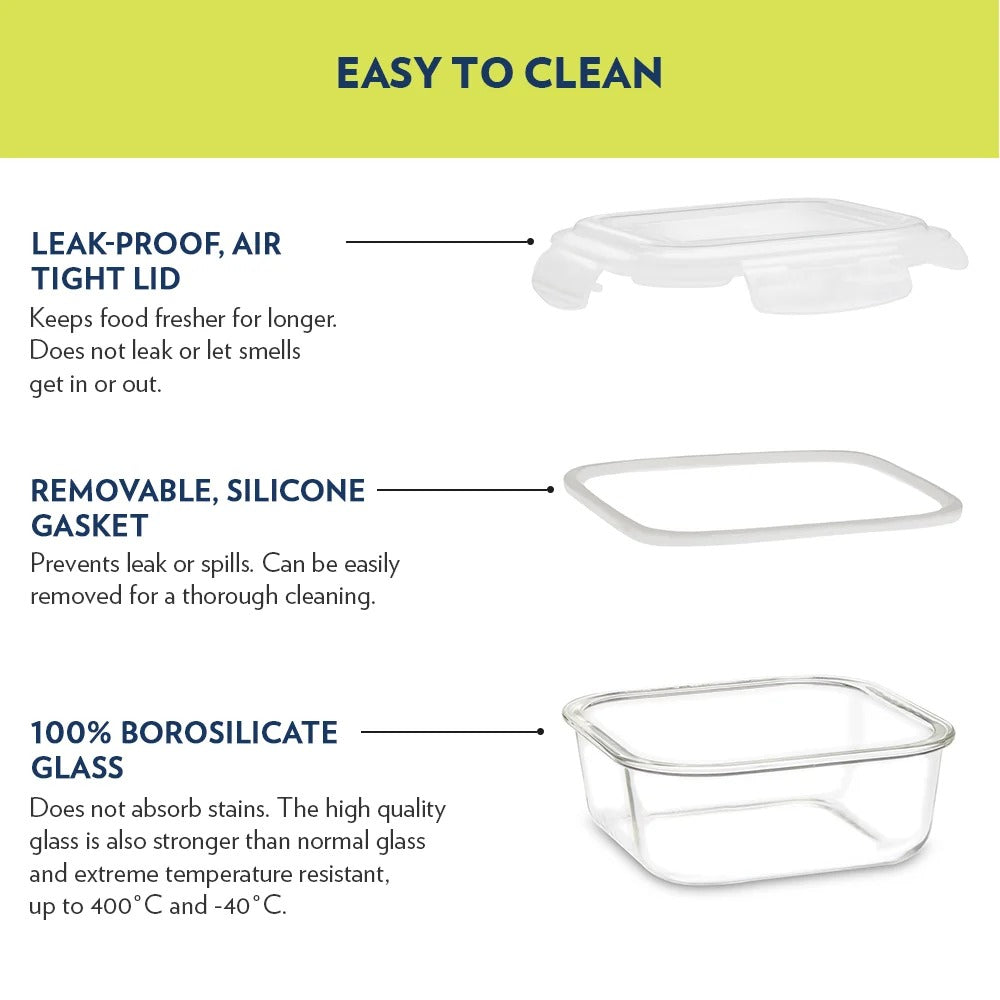 Borosil Klip N Store Plus Square Glass Container 800ml