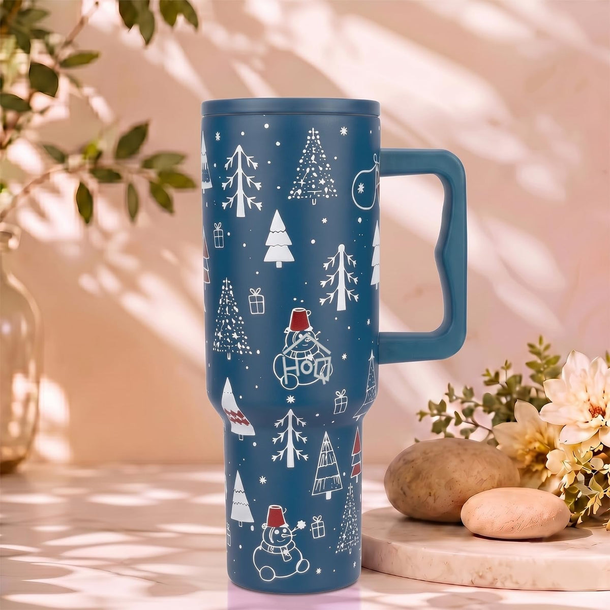 House of Quirk 1200ML Stainless Steel Tumbler with Handle & Lid -MerryBlue