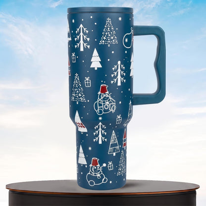 House of Quirk 1200ML Stainless Steel Tumbler with Handle & Lid -MerryBlue
