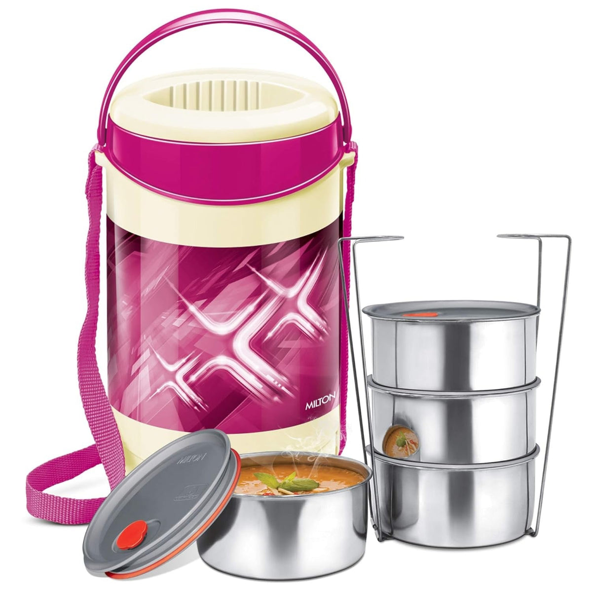 MILTON Econa Deluxe 3 Stainless Steel Containers with Steam Vent 260 ml