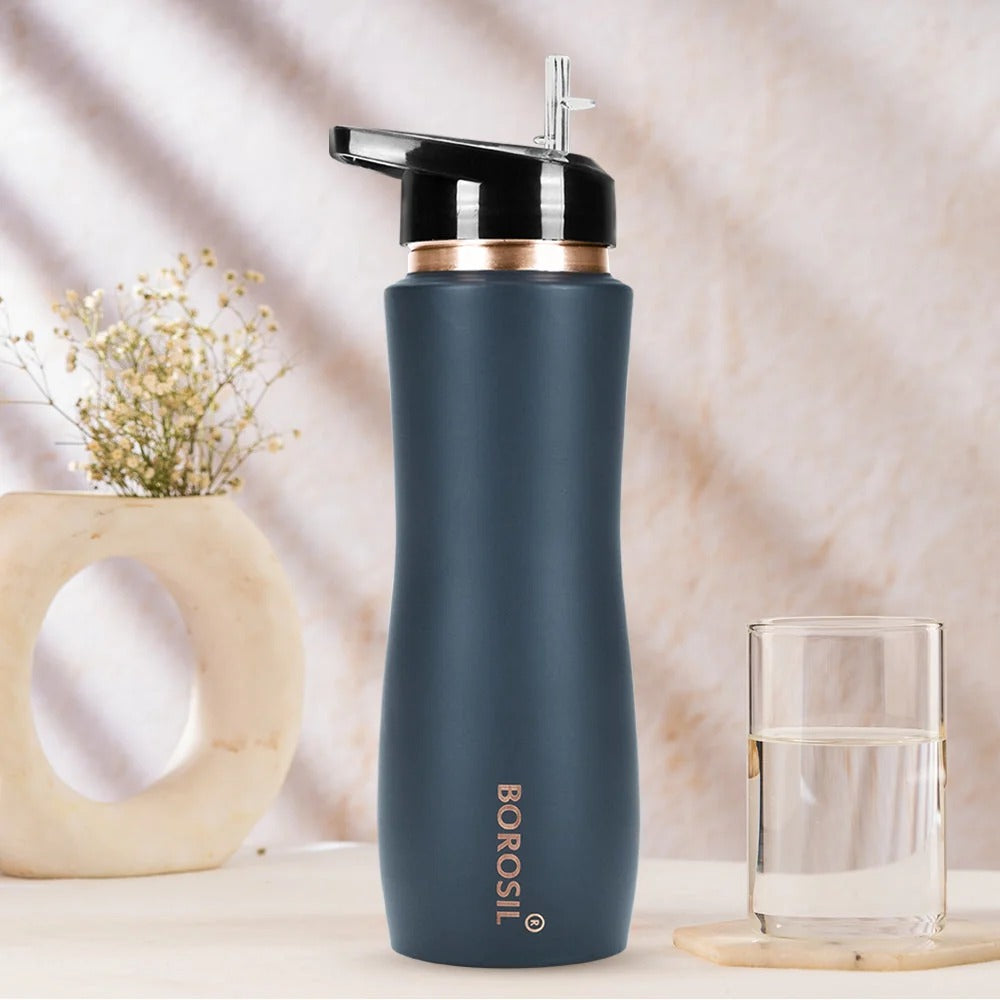 Borosil Sipper Copper Water Bottle Grey - 750 ml