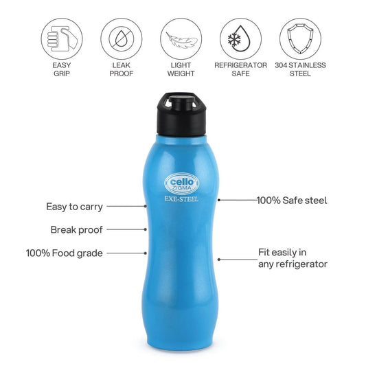 Cello Zigma Exe Single Walled Stainless Steel Flask 1000ml - Blue