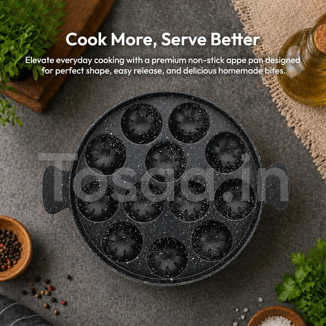 Tosaa Non-Stick Grill Appam 12-Cavity Designer with Stainless Steel Lid Gas Compatible