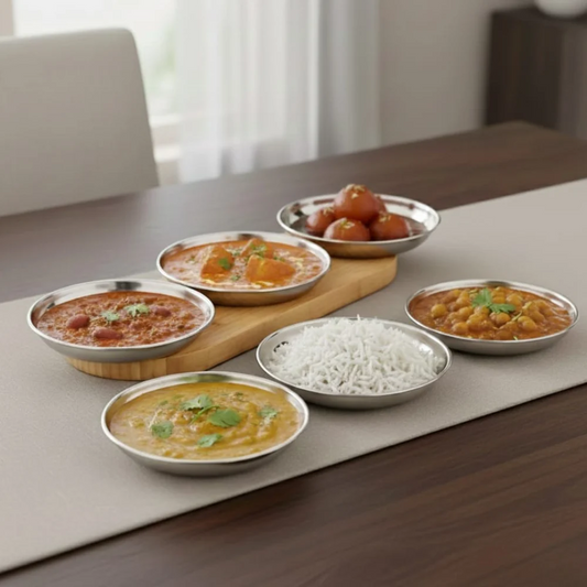 Vinod Stainless Steel Halwa Plate Set of 6 Pieces (12.2cm diameter)