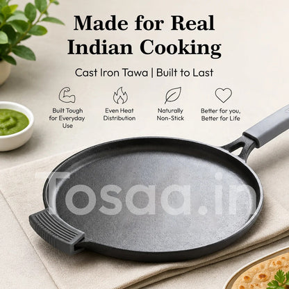 Tosaa Cast Iron Dosa Tawa with Long Handle 28cm