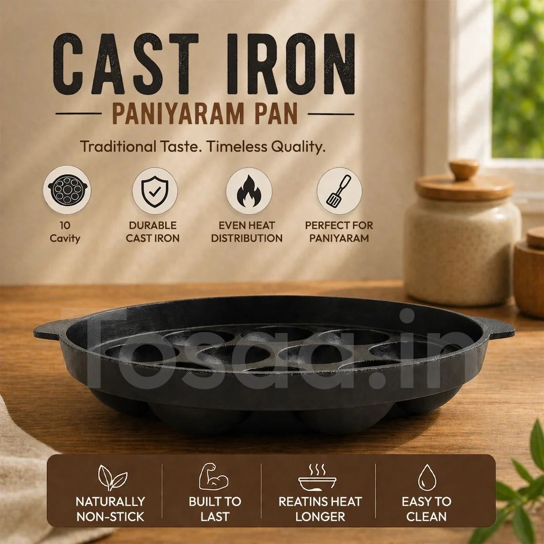 Tosaa Non-Stick 12-Cavity Appam Patra with Stainless Steel Lid - Black