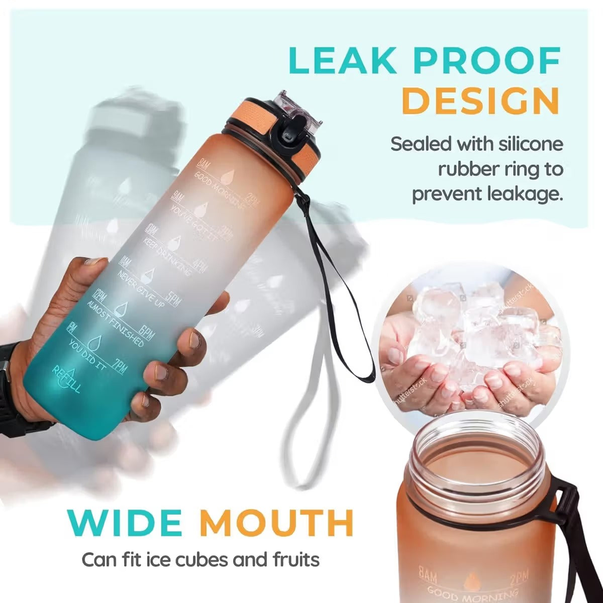 Solara Motivational Water Bottle Multicolor 1Liter (Free Size)