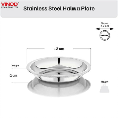 Vinod Stainless Steel Halwa Plate Set of 12 Pieces (12.2cm diameter)