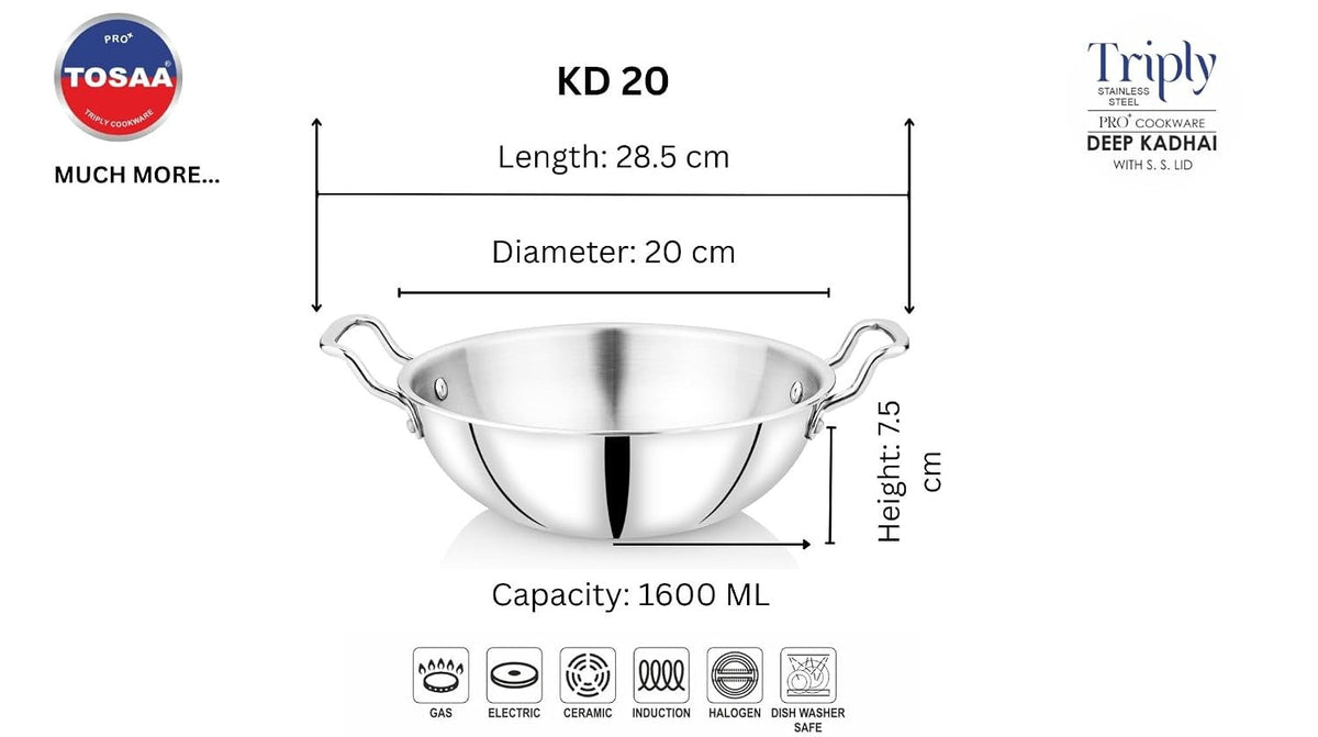 Tosaa SS Tri-Ply Kadhai without Lid 20cm