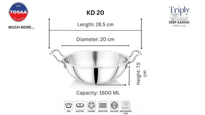 Tosaa SS Tri-Ply Kadhai without Lid 20cm
