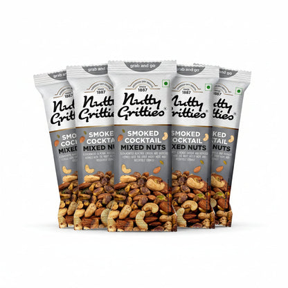 Nutty Gritties Grab And Go Smoked Cocktail Mixed Nuts - Pack of 6(40g Each Pack)