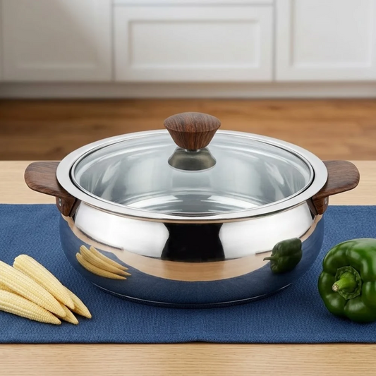 Vinod Stainless Steel Aroma Insulated Casserole with Glass Lid & Wooden Knob 750ml
