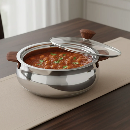 Vinod Stainless Steel Aroma Insulated Casserole with Glass Lid & Wooden Knob 750ml