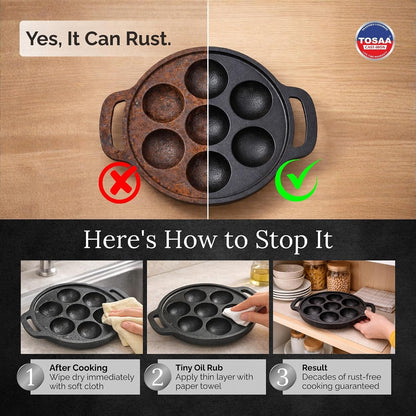 Tosaa Cast Iron Appam Maker 7-Cavity 200ml