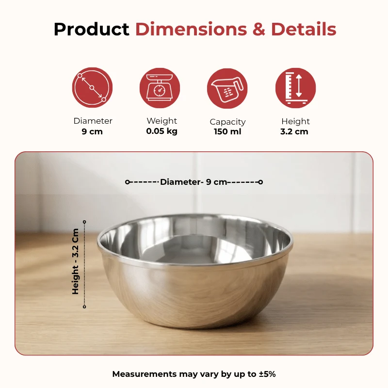 Vinod Stainless Steel Maharaja Bowl Set of 6 Pieces (150ml each)