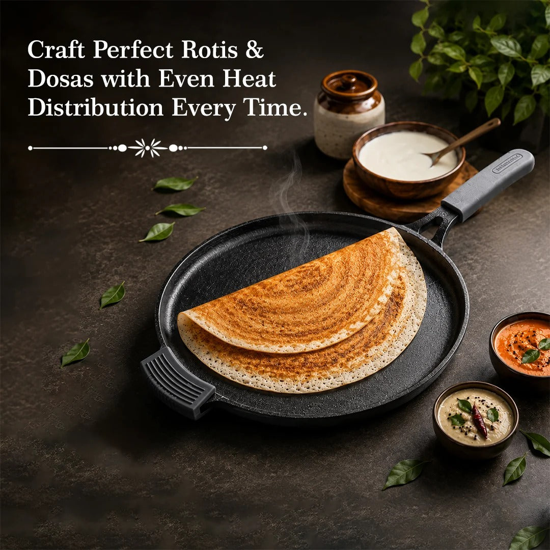 Tosaa Cast Iron Dosa Tawa with Long Handle 28cm