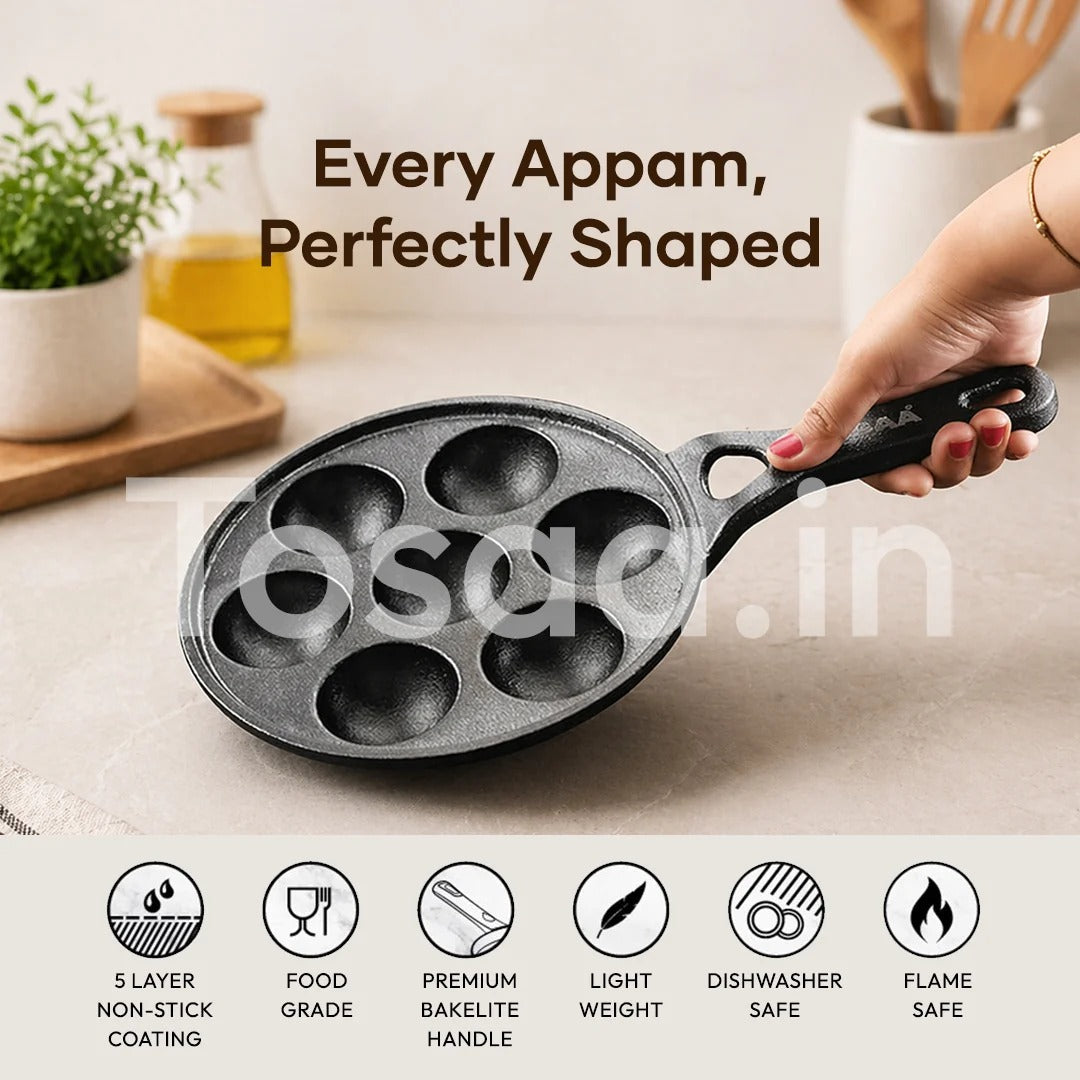 Tosaa Cast Iron Appam Patra 7-Cavity