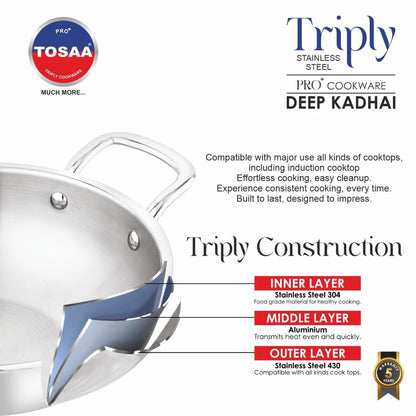 Tosaa SS Tri-Ply Kadhai without Lid 20cm